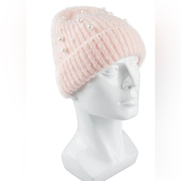 NWT Jessica Simpson Women’s Pink Pearl  Knit Beanie Hat - Picture 3 of 11